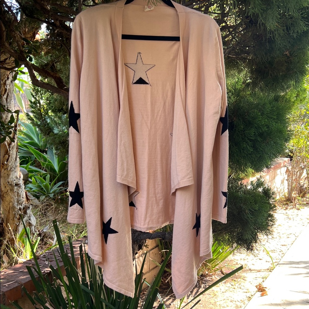 I Joah beige Star Patterned Women's open front‎ cardigan/Sweater size L